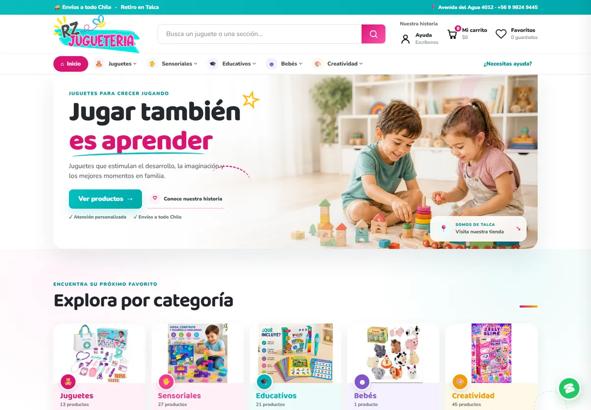 Portada actual de RZ Juguetería, tienda de juguetes en Talca desarrollada por Luis Reyes