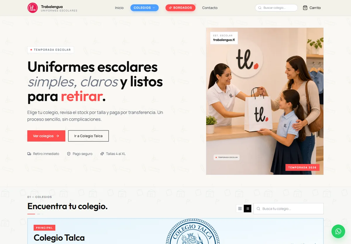 Portada actual de Trabalengua, tienda de uniformes escolares desarrollada por Luis Reyes